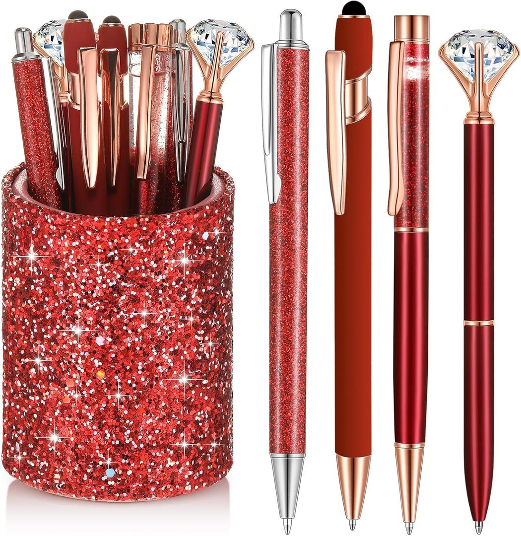 Sabary 8 Pcs Red Pens with Pen Holder for Desk Glitter Crystal Diamond Cute Ballpoint Fancy Pencil Holder Bling Desk Organizer for Women Girls Gifts School Office Wedding Supplies Sabary 8 Pcs Red Pens with Pen Holder for Desk Glitter Crystal Diamond Cute Ballpoint Fancy Pencil Holder Bling Desk Organizer for Women Girls Gifts School Office Wedding Supplies