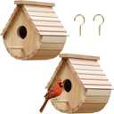 2 Pack Bird House Outside Wooden Birdhouse Set of 2, Hanging Birdhouses for Outdoor, Bluebird, Finch, Cardinals House (2Pcs)
