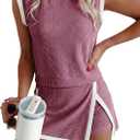 EVALESS 2 Piece Sets for Women Summer Matching Athletic Lounge Outfits Ribbed Knit Tank Top and Elastic Waist Split Lined Skirt 2026 Spring Trendy Womens Travel Vacation Set Pink Medium