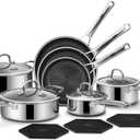 SNOWCLAD Pots and Pans Set Non Stick, 14 Pcs Hybrid Stainless Steel Cookware Sets, Non Stick Frying Pans, Saucepans, Saute Pan & Stock Pot, PFOA Free Kitchen Skillet,Induction Compatible