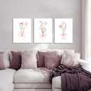AUUAUU 3 Pcs Framed Watercolor Floral Wall Art Canvas Print Set, Modern Botanical Aesthetic Posters 16x24 Inch Pastel Pink Ribbon Flower Wall Decor for Girls Bedroom Nursery Living Room Kitchen