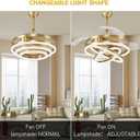 FIDGRA 42 Inch Retractable Ceiling Fan, Chandelier Ceiling Fans with Lights, Silent DC Motor, 6 Speeds, 3 Color Changing for Bedroom Living Room (Gold)