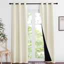 NICETOWN Living Room Completely Shaded Draperies, Privacy Protection & Noise Reducing Ring Top Drapes, Black Lined Insulated Window Treatment Blackout Curtain Panels (Beige, 2 Pieces, W37 x L84)