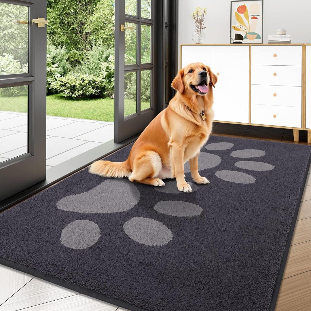 Buganda Dog Door Mat for Muddy Paws, Absorbent Dirt Trapper Washable Indoor Doormats, Non-Slip Low-Profile Mud Mat for Dogs, Front Entrance Doormat for Inside Floor (47x32 Inches, Dark Grey)
