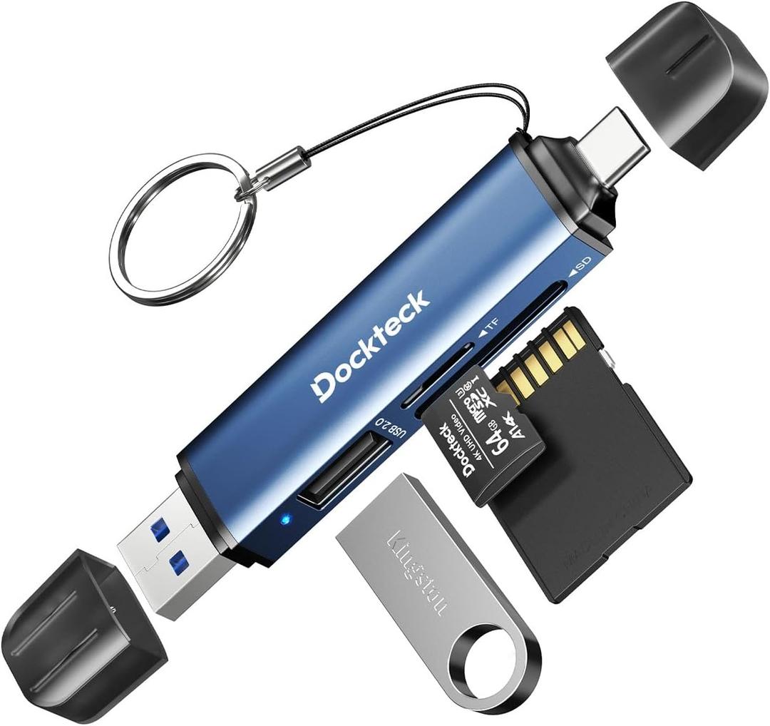 Dockteck SD Card Reader Adapter, 5G Super Speed USB3.0 SD/TF Card Reader, 3-Slot USB A/C to SD/Micro SD/USB A Memory Card Reader for UHS-I SD/Micro SD/SDHC/SDXC/MMC, with OTG for Plug & Play