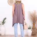 Popana Long Sleeveless Cardigan for Women  Draped Open Front, Asymmetric Hem Long Sweater Vest (Small, Toffee)