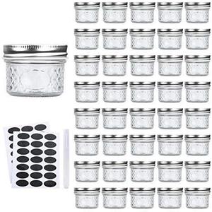 Accguan Mini Mason Glass Canning Jars,4 OZ Jelly Jars With Regular LidsSilver,Ideal for Honey,Jam,Wedding Favors,Shower Favors,Small Pice Jars 40 PACK