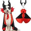 2 Pcs Dog Halloween Costume Set Cat Witch Vampire Cape Devil Horns Hat Holiday Clothes for Cat Puppy Halloween Party Pet Outfits XL