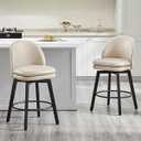 KISLOT Counter Height Barstools 26 inch Upholstered Swivel Bar Stools with Back and Wood Legs for Kitchen Island, Set of 2, Beige PU Leather-Armless