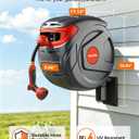 Retractable Garden Hose Reel 1/2 Inch 100 FT Wall-Mounted 180° Swivel 9-Patern Nozzle Automatic Slow Return Any Length Lock Hose Reels for Homeowners Garden Farm