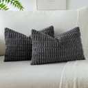 OTOSTAR Pack of 2 Soft Corduroy Decorative Throw Pillow Covers 16 x 24 Inch Boho Striped Pillow Covers Lumbar Cushion Case Couch Pillowcases for Sofa Bed Home Decor (Dark Grey)