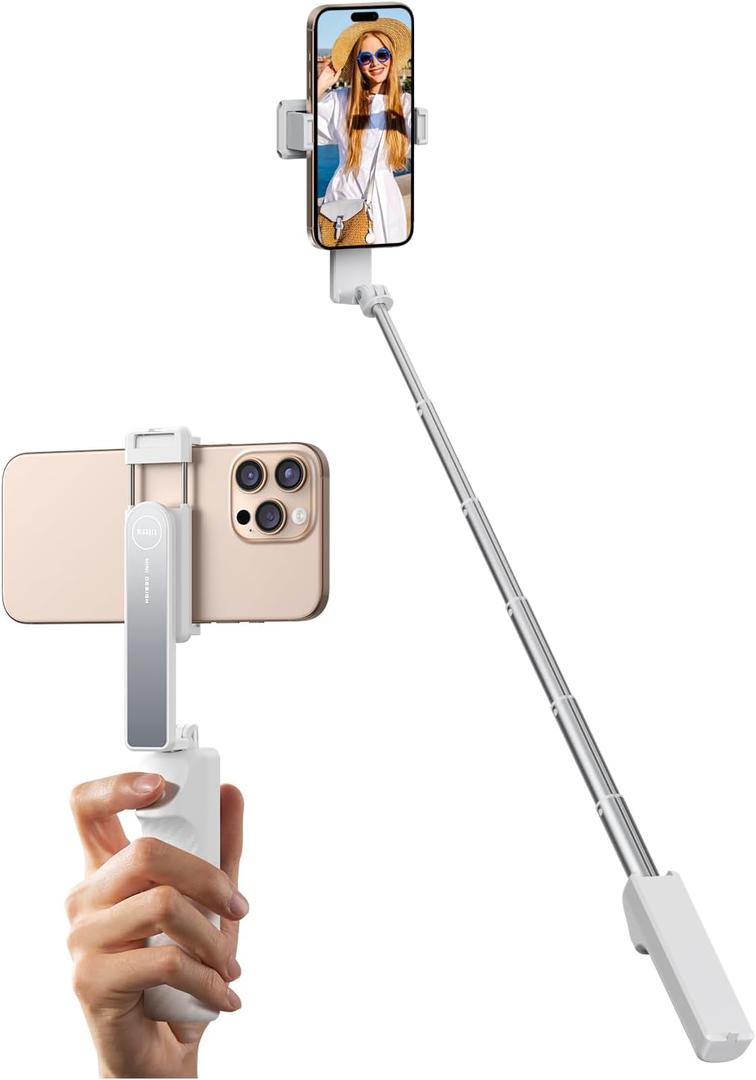 yAyusi New Ultra Mini Selfie Stick for iPhone, Extendable Aluminum Portable Selfie Stick with Remote, Compact Phone Selfie Sticks Compatible with 4-7" Phones for Vlog/Video Record/Live Stream (White)