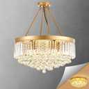 9-Light Gold Crystal Chandelier Contemporary 22'' Modern Semi Flush Mount Crystal Hanging Light Sparkling Decoration for Bedroom Entryway Living Dining Room Kitchen Island Hallway