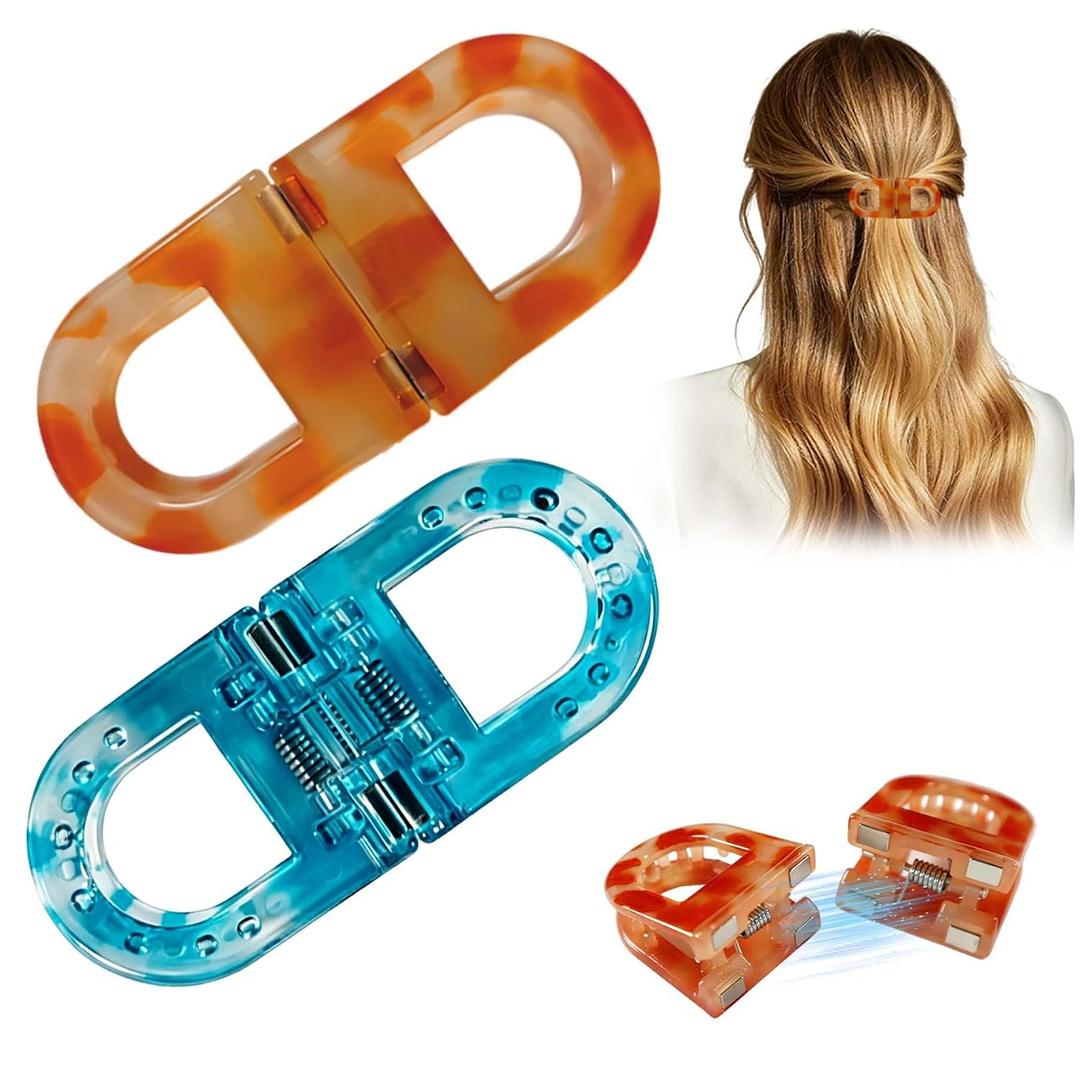 Magnetic Hair Clips for Women, Advanced No-Slip Styling Hair Clips, Perfect 2-in-1 Design Claw Clips for Thick & Thin Hair, Non-Dent Quick Snap Hairdressing Tools for Trip or Daily Use, 2 Pack