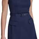 BCBG Women's Short Sleeve Square Neck Belted Short Stretch Dress (Blue, M)