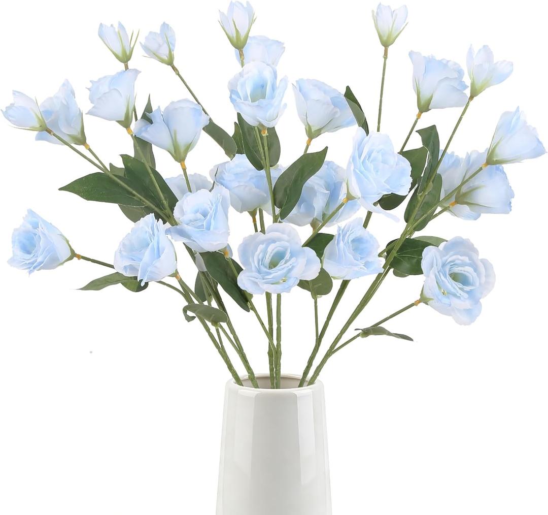 6PCS Blue Eustoma Lisianthus Artificial Flowers Faux Silk Flowers 26.8" Fake Blue Flowers for DIY Wedding Bouquet Centerpiece Table Home Party Decor(Blue)