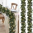 Eucalyptus Garland with Lights, 2 Packs 6FT Artificial Lighted Garland, Spring Summer Green Faux Garlands for Indoor Outdoor Home Decor Table Runner Wedding Arches Centerpieces Backdrops Decor