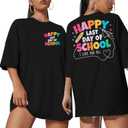 Last Day of School Shirt Women - Teacher Life Shirts Pencil Graphic Tee Graduation Gift Short Sleeve Tee Tops (Black, S)