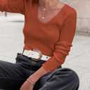 LUXVEER Women's V Neck Scalloped Sweaters Long Sleeve Ligheweight Shirts 2026 Fall Fashion Knitted Tops XL