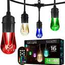 Enbrighten Vintage Outdoor String Lights, 48ft, 24 RGB Acrylic Bulbs, Weatherproof, RF Remote Control, Perfect for Holidays, Gameday, Parties, and More, 37790, Dirty