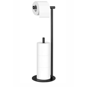 Toilet Paper Holder Stand, Rustproof Modern Free Standing Bathroom Tissue Holder Storage for 4 Rolls, Stainless Steel Anti-Slip Base with Reserve, Brushed Nickel, YOFOVI, Black