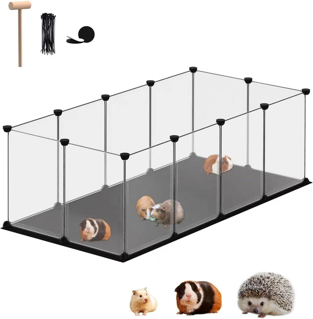 Small Animal Playpen, Guinea Pig Cages with Waterproof Mat, 12 Panels Pet Playpen for Hamsters, Hedgehog, Indoor Outdoor Plastic Fence, 48.5 x 24.8 x 16.1 inches