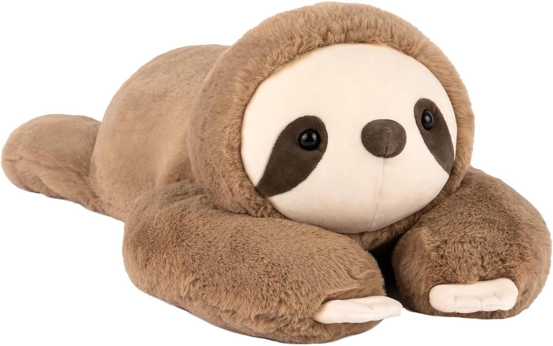 Niuniu Daddy 26" | 5LB Sloth Weighted Stuffed Animals for Adults Kids, Large Brown Sloth Weighted Lap Animal Plush Toy, Giant Body Pillow with Bag Stickers as Gift for Christmas Birthday Holidays