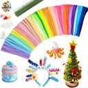 300Pcs Pipe Cleaners,Chenille Stems Crafts Kits with Pom Poms White Ribbon Elastic String Pearls Artificial Flower Stems and Stamens Pipe Cleaner for DIY Art,Craft Supplies