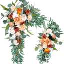 Emivery Wedding Arch Flowers Set of 2, Burnt Orange Flower Swag Fall Wedding Floral Arrangement Terracotta Flowers for Wedding Party Reception Backdrop Decoration