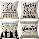 ULOVE LOVE YOURSELF 4Pack Hello Winter Throw Pillow Cover Sweater Weather/Snowflake Christmas Decor Pillowcases Winter Holiday Decorative Cushion Covers for Sofa/Couch/Porch (Beige)