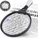 Large Magnifying Glass with Light, 5.5inch Handheld Illuminated Lighted Magnifier with 3 LED Lights for Seniors Reading, Inspection Coins, Jewelry, Exploring (Black)