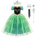 Princess Dress for Girls Princess Role Play Costume Christmas Halloween Birthday Party Princess Dress up Green Dress with Accessorie, 120