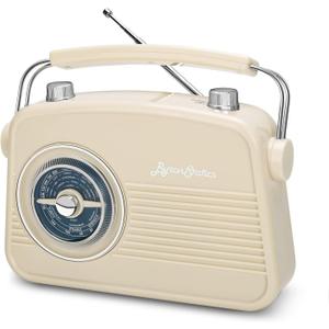 ByronStatics Portable Radio AM FM, Vintage Retro Radio with Built in Speakers, Best Reception and Longest Lasting, Power Plug or 1.5V AA Battery - Cream
