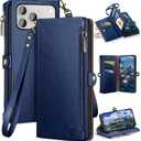 XcaseBar Compatible with iPhone 17 Pro 6.3" Wallet case with Zipper Credit Card HolderRFID Blocking,Flip Folio Book PU Leather Phone case Shockproof Cover Women Men for Apple 17 Pro case Blue