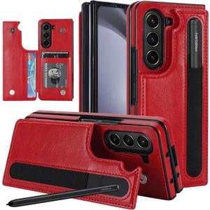 Asuwish Phone Case for Samsung Galaxy Z Fold 7 Wallet Cover with S Pen SPen Slot Flip Credit Card Holder Stand Slim Rugged PU Leather Mobile Purse Cell Accessories ZFold Z7 G Fold7 7Z Women Men Red