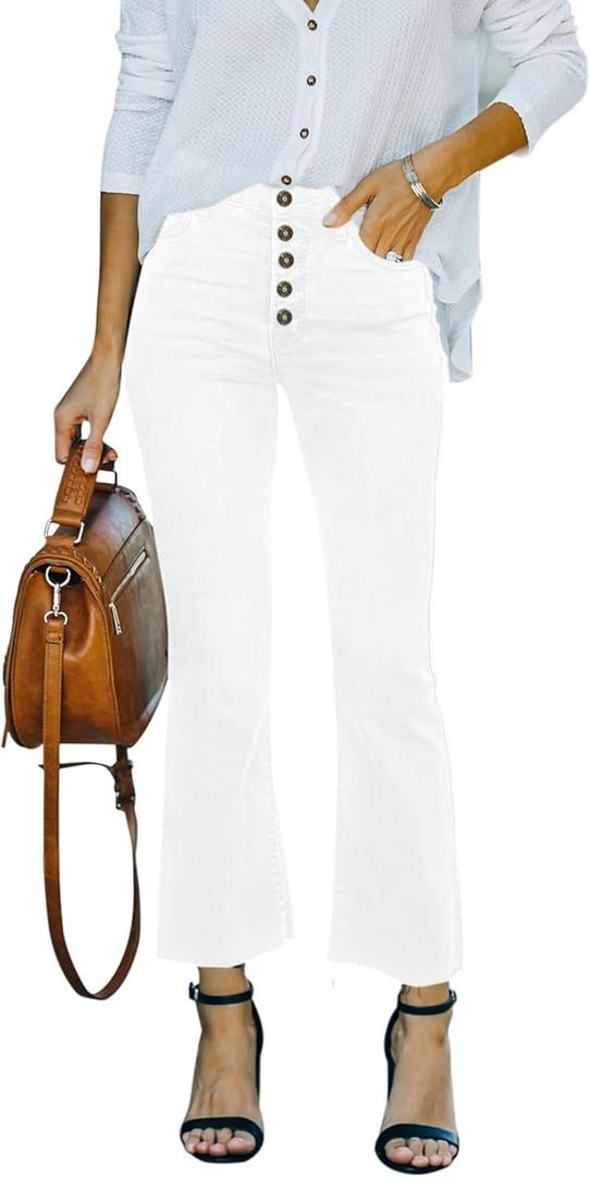 Women's High Waisted Crop Flare Jeans for Women Cropped Bell Bottom Jeans for Women Denim Pants with Live Hem (X-Large, B17_white)
