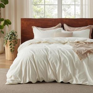 Bedsure 100% Washed Cotton Duvet Cover Full Size - Cream Minimalist Duvet Cover Linen Like for All Seasons - GentleSoft Plain Simple Cotton Bedding, 3 Pieces (Cream, Full, 80"x90") (02 - Cream Yellow (No Comforter)