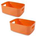 COVRA 2-Pack Plastic Storage Bins, Small Storage Baskets, Organizers for Home & Office, 9.6 x 6.3 x 4.7 Inches (Orange)