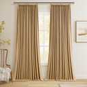 Camel 100% Blackout Pinch Pleated Linen Curtains 96 Inch Length 2 Panels Neutral Flax Light Blocking Drapes with Pinch Pleat Hooks for Living Room Thermal Insulated Soundproof Room Darkening Curtain