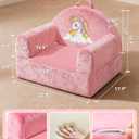 Kids Sofa Chair with Removable Washable Cover & Magic-Tape Backrest Toddler Chair, Cozy Crystal Velvet Furniture for Playtime, Naps & Travel (Soft Pink, Unicorn Design)