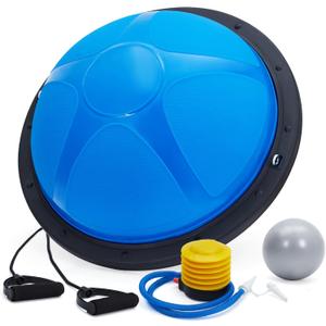 23/25In Half Balance Ball with Non-Slip Base, 1600Lb Capacity Stability Trainer for Core Workout, Includes Resistance Bands, Pump, and Bonus Ball, for Home Gym Stability Workouts