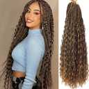 Eeanno Goddess Box Braids Crochet Hair 24 Inch 7 Packs Mixed Honey Blonde Brown Boho Hair for Women Pre Looped Crochet Box Braids with Curly Ends, M333027