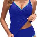 Daci Women's Tankini Swimsuits - Tummy Control Bathing Suits Two Piece Ribbed Twist 2025 Swimwear with High Waisted Bottom (Large, Royal Blue)