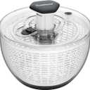 Ourokhome Salad Spinner Lettuce Dryer, One-handed Easy Press Large Vegetable Dryer Salad Mixer with Comfortable and Retractable Pusher and Brake Button for Greens, Herb, Berry, Fruits, 6.3 QT, Black