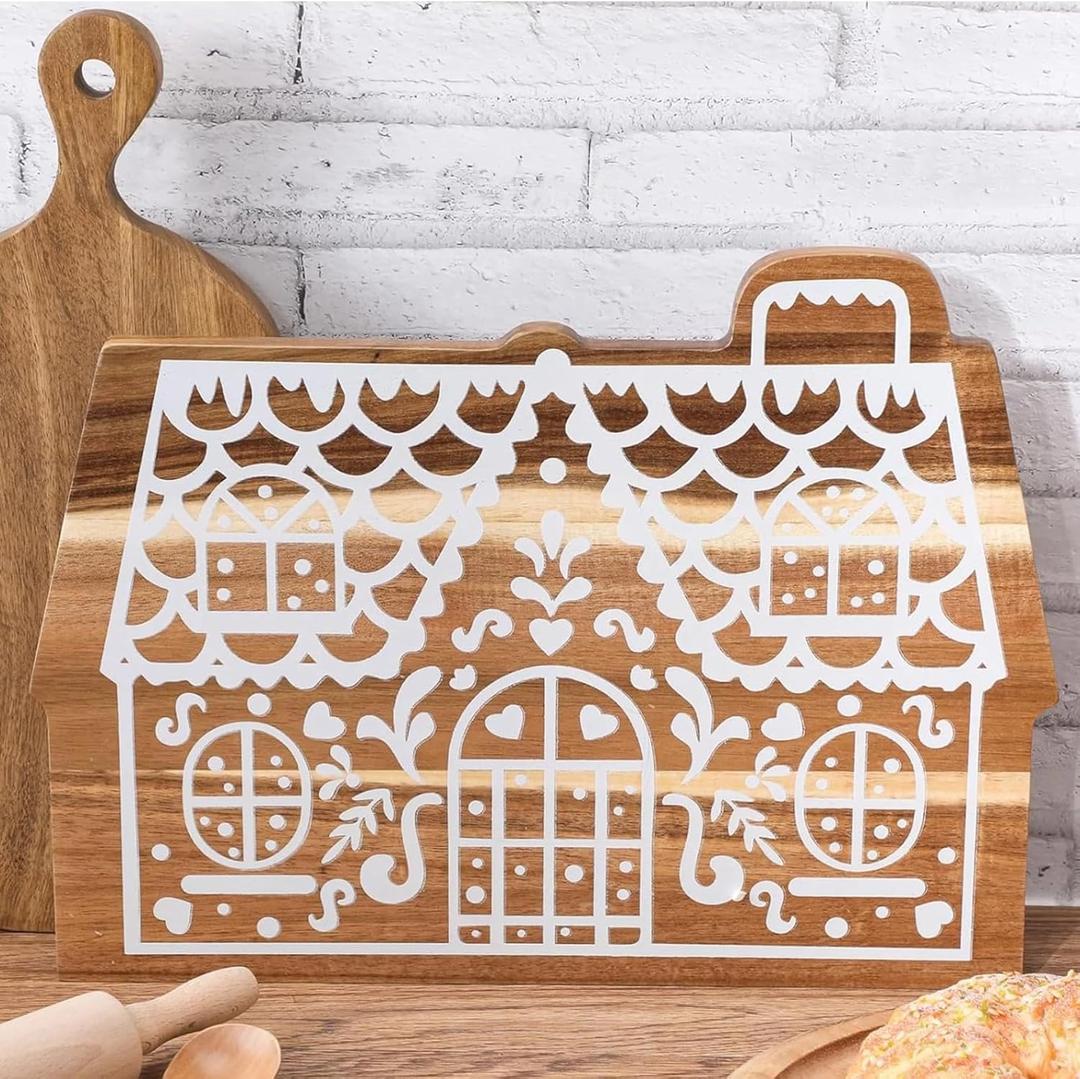Christmas Gingerbread House Cutting Board Acacia Wood Serving Board Wooden Serving Platter Tray Cheese Fruit Bread Christmas Holiday Xmas Kitchen Decoration