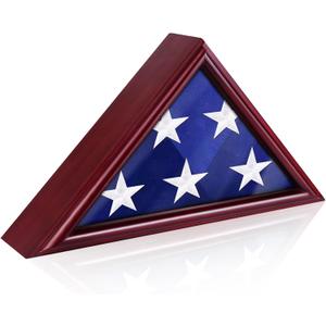 Flag Display Case for Small Flag, 3' x 5' American Flag Shadow Box with HD Tempered Glass and Wall Mount (Not for Burial Flag), Triangle Flag Holder Frame for Folded Flag - Mahogany