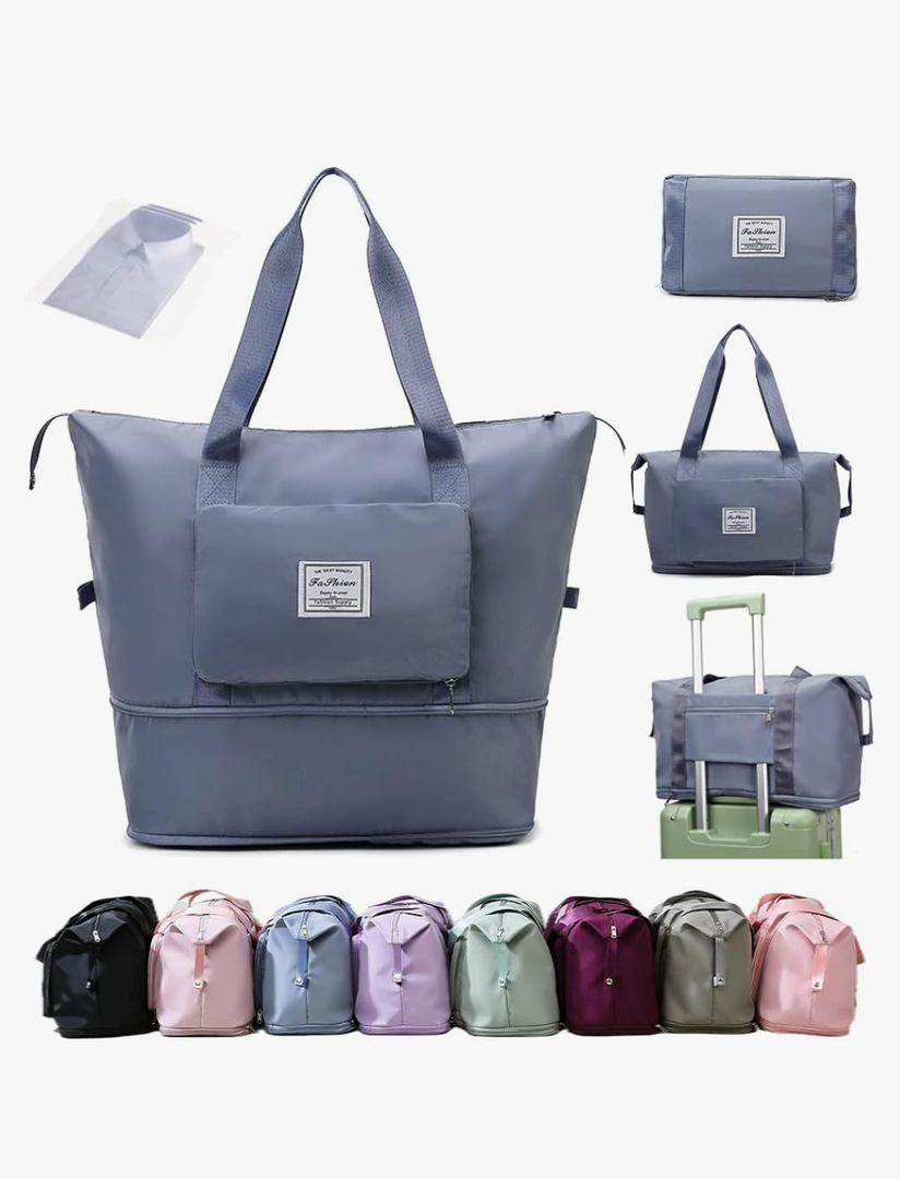 Ranslen Large Capacity Folding Travel Bag,Expansion Travel Duffel Bag with Dry and Wet Separation Portable Travel Duffel Bag
