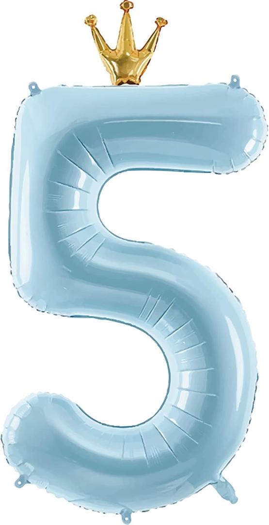Number 5 Balloon with Crown, Large number balloons 40 inch, 5th Birthday Party Decorations Supplies 5 Year Old Birthday Sign Decor, Blue