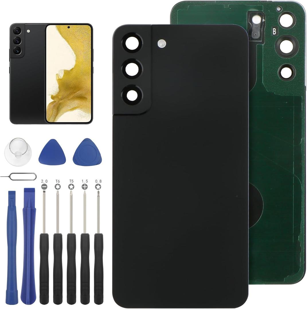 Back Cover Glass Replacement for Samsung Galaxy S22 Plus 5G 2022 Rear Back Glass Replacement with Repair Tool Kits(Color: Phantom Black)