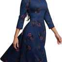 Simple Flavor Women's Floral Vintage Dress Elegant Midi Evening Dress 3/4 Sleeves (Black, S)